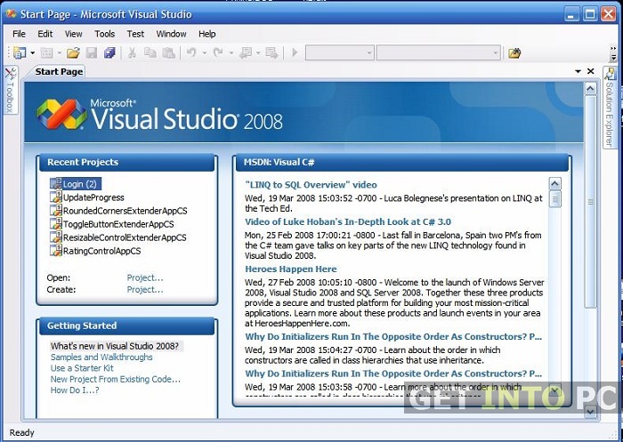comment installer la suite visuelle 2008 dans Windows 7 32 bits