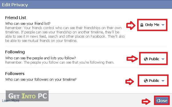choose friendlist privacy settings on facebook
