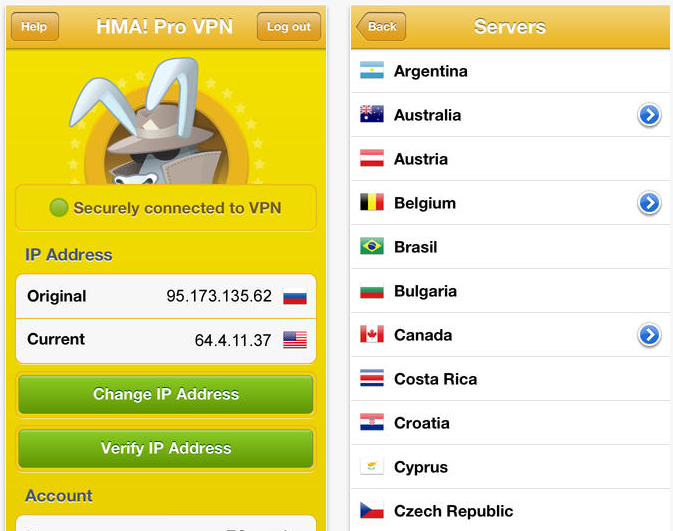 HMA Pro VPN change IP
