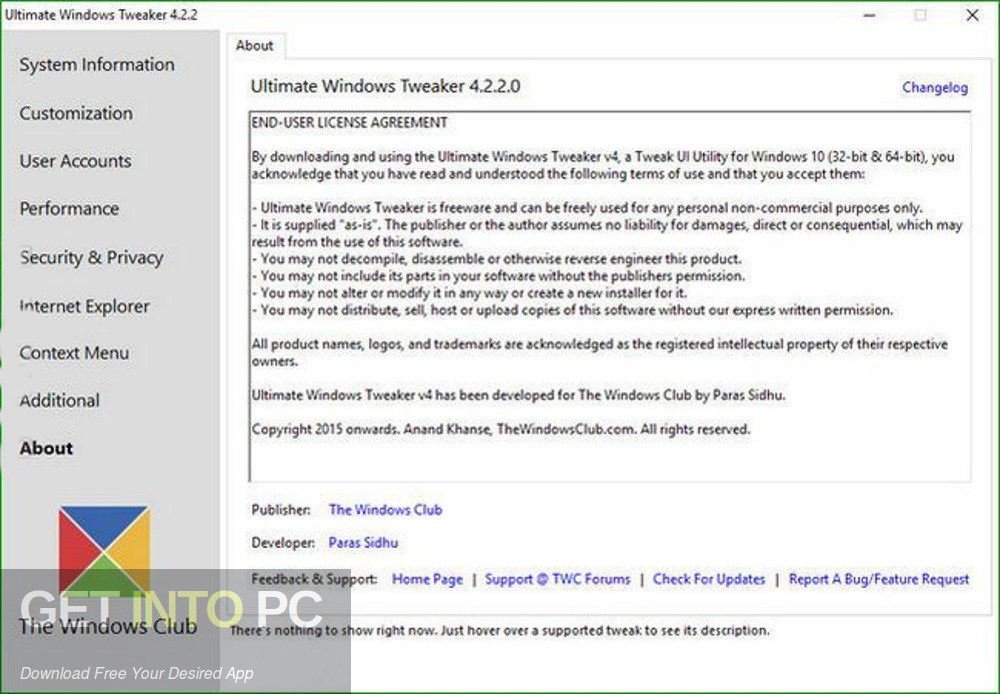 Ultimate Windows Tweaker 4.6.0 for Windows 10 Direct Link Download-GetintoPC.com