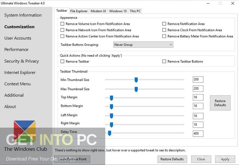 Ultimate Windows Tweaker 4.6.0 for Windows 10 Offline Installer Download-GetintoPC.com
